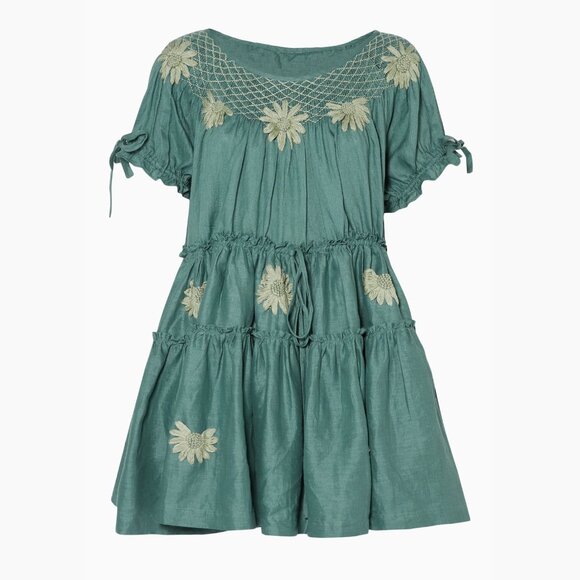 Innika Choo Green Mini Smock Embroidered Dress, One size only - Picture 14 of 16
